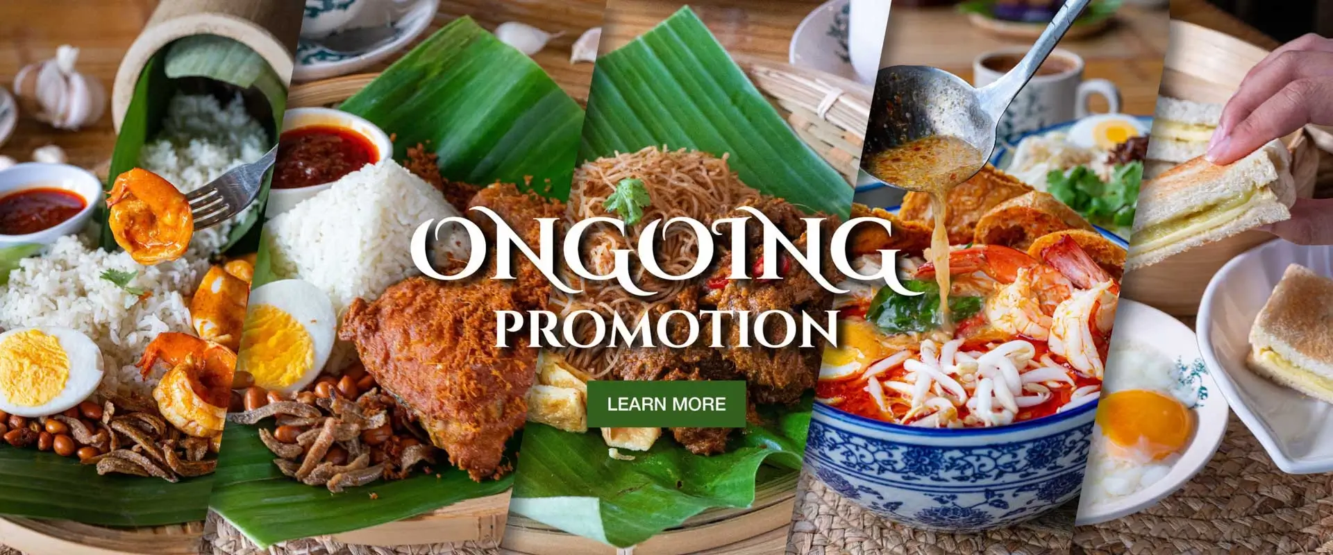 Traditional Malaysian nasi lemak with fried chicken, anchovies, peanuts and sambal served on banana leaves